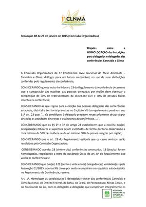 Resolução 02 2025 Homologação dos Delegados e delegadas das Conferências Livres do Meio Ambiente - Cannabis e Clima