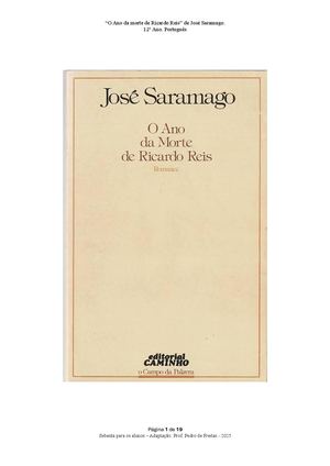 "O Ano da Morte de Ricardo Reis" - Sebenta para os alunos