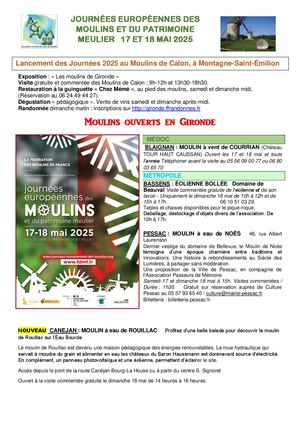 JOURNÉES EUROPÉENNES DES MOULINS ET DU PATRIMOINE MEULIER 17 ET 18 MAI 2025