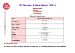 Calendar Paris Master