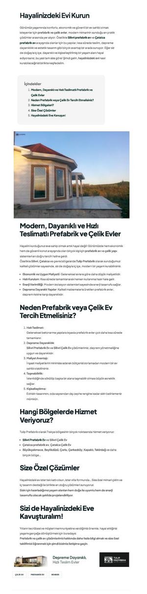 Hayalinizdeki Evi Kurun Silivri Ve Çatalca Prefabrik Ev