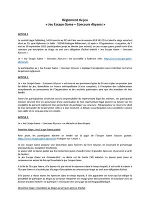 Règlement du Jeu Escape Game – Concours Abysses