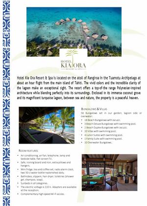 2025 Hotel Kia Ora - Fact Sheet - ENG