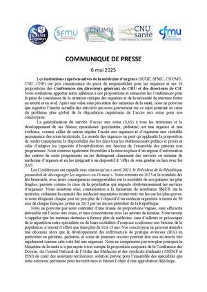2025 05 06 Communique De Presse pacte de refondation urgences des directeurs de CH et CHU