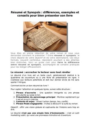 Résumé Et Synopsis : différences, exemples et conseils pour bien présenter son livre