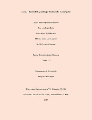 Tarea 3 Teorías Del Aprendizaje Tradicionales Y Emergentes