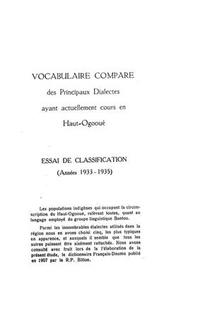 Vocabulaire Comparé Des Principaux Dialectes Ayant Cours En Haut-Ogooué, Essai De Classification, Année 1933 - 1935, Par Dr. D Castex, In: BSRC, 1938