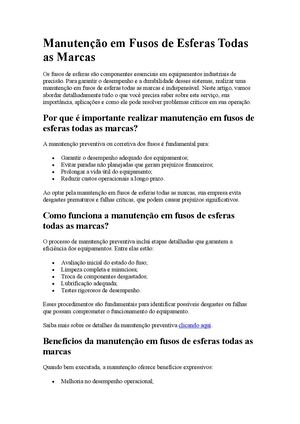 Manutenção em Fusos de Esferas Todas as Marcas