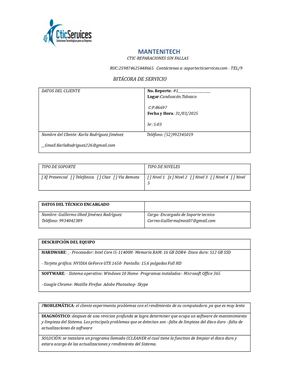 Bitácora De Servicio De Mantenimiento