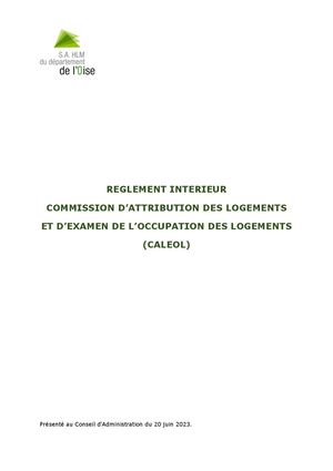 Réglement Intérieur Caleol Sa Hlm 60