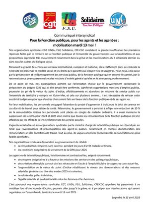 Journée d'action pour la fonction publique le 13 mai 2025