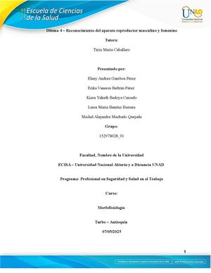 Dilema 4 Reconocimiento Del Aparato Reproductor Masculino Y Femenino