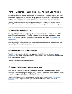 Yana R Goldman – Building A Real Voice In Los Angeles
