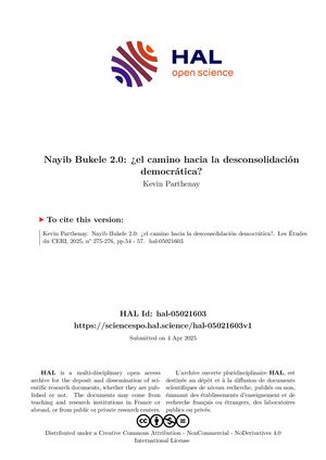 2025 Parthenay Nayib Bukele 2 0 Camino Hacia Desconsolidacion Democratica Etude Ceri 275 276 Esp