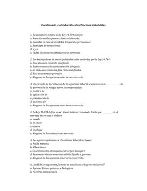 Cuestionario Procesos Industriales Semana 7