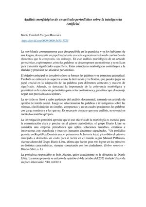 Análisis Morfológico De Un Artículo De Periódico