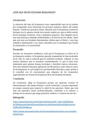 Por Que Decidi Estudiar Bioquimica