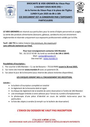 Brocante Vieux-Pays - Bulletin d'inscription - 9/06/2025