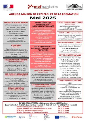 Agenda Maison de l'emploi et de la formation mai 2025