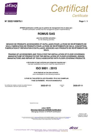Certification Iso 9001 et 14001 Romus