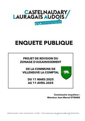 Enquête Publique zonage d’assainissement des eaux usées de la commune de VILLENEUVE LA COMPTAL