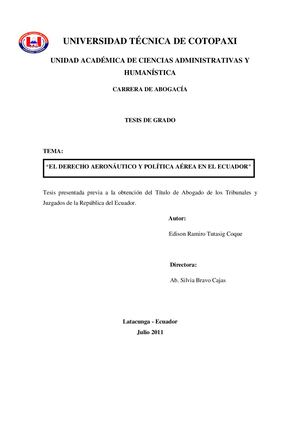 El Derecho Aeronáutico Y Política Aérea En El Ecuador