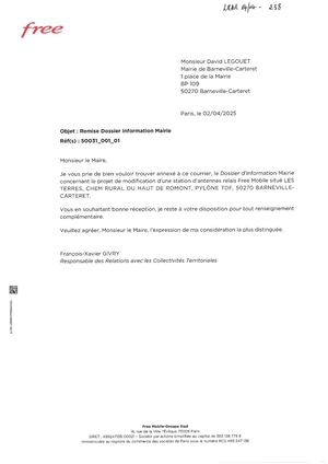 Dossier projet de modification d'une station d'antennes relais Free Mobile