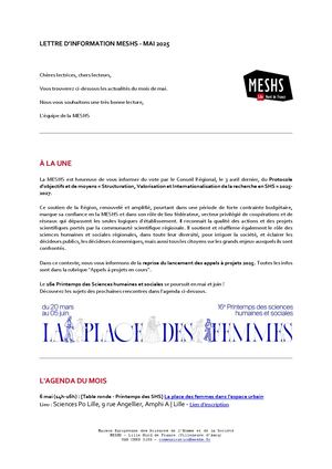 Lettre d'information MESHS - Mai 2025