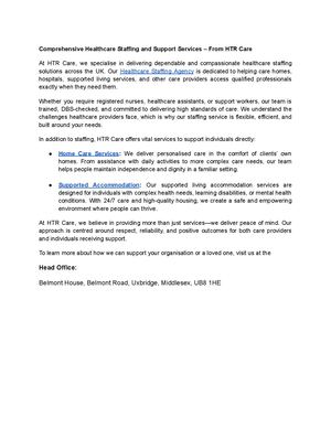 Best health care Staffing Agency in London