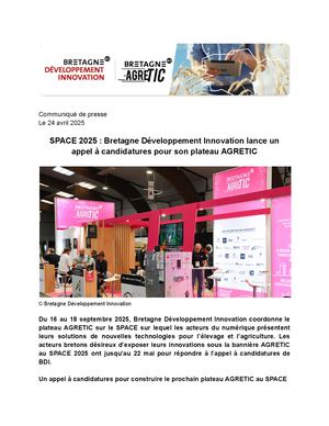 Communiqué de Presse Bretagne Développement Innovation Appel À Candidatures Space 2025