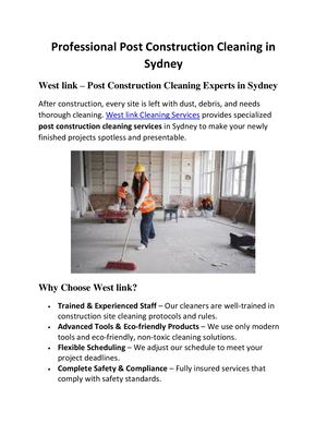 Professional Post Construction Cleaning In Sydney