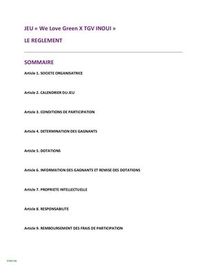 Règlement Jc We Love Green X Tgv Inoui