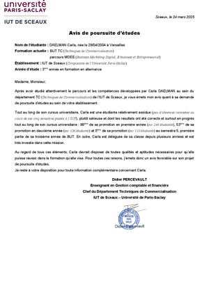 Avis De Poursuite D'etudes