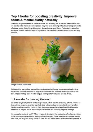 Top 4 Herbs For Boosting Creativity Improve Focus & Mental Clarity Naturally