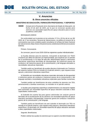 Extracte De La Resolució 23 D'abril De 2025 Convocatoria 2025 2026 Boe B 2025 15040
