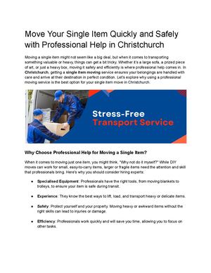Move Your Single Item Quickly And Safely With Professional Help In Christchurch