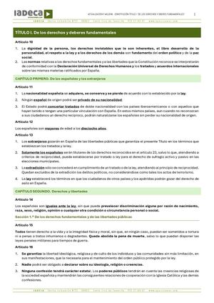 Actualización Y Mejora Constitución Española Derechos Y Deberes Fundamentales