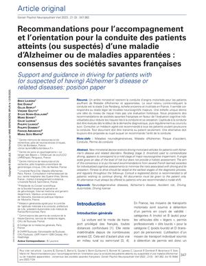 Recommandations pour l'accompagnement et l'orientation pour la conduite et l'orientation des patients atteints d'une maladie d'Alzheimer