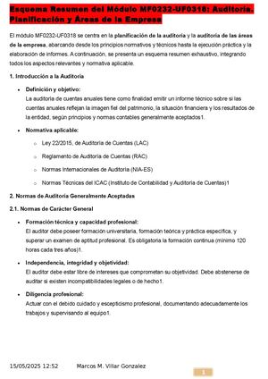 Esquema Resumen Del Módulo Mf0232 Uf0318 Auditoría Planificación Y ÁReas De La Empresa