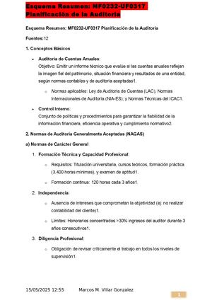 Esquema Resumen Mf0232 Uf0317 Planificación De La Auditoría