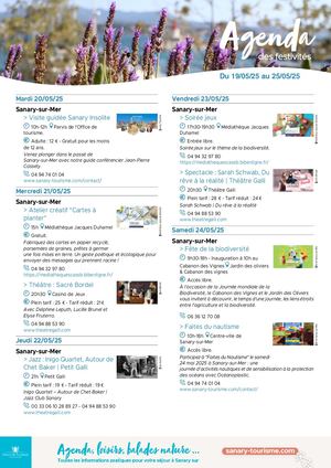 Agenda de la semaine du 19 au 25 mai 2025