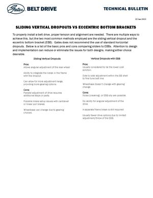 2013 SLIDING VERTICAL DROPOUTS VS ECCENTRIC BOTTOM BRACKETS