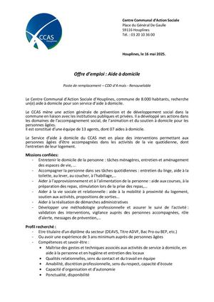 Offre Emploi Auxiliaire De Vie à Domicile CCAS