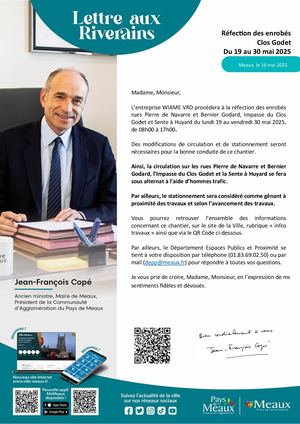 Lettre aux riverains : Réfection des enrobés Clos Godet