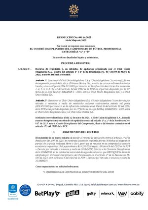 Resolución 041 de 2025 Comité Disciplinario del Campeonato