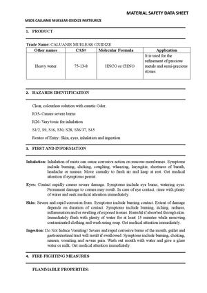 Material Safety Data Sheet Caluanie Muelear Oxidize Parteurize