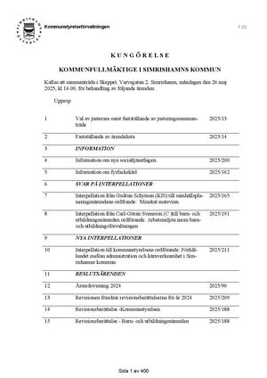 Kommunfullmäktige 26 Maj 2025