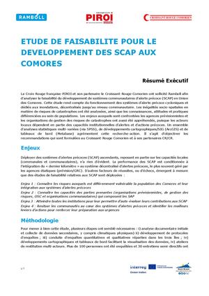 Rapport sur la faisabilité du développement de systèmes communautaires d’alerte précoce (SCAP) en Union des Comores