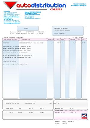 DEL 167 2025 -Annexe - Bon De Commande CORBESS - Achat Batterie Kangoo Immatriculé 819 CZV 91