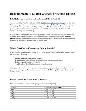 Delhi To Australia Courier Charges